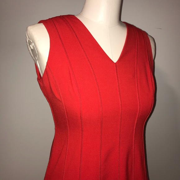 CALVIN KLEIN red fit and flare pleated dress sz 8P - Picture 2 of 8